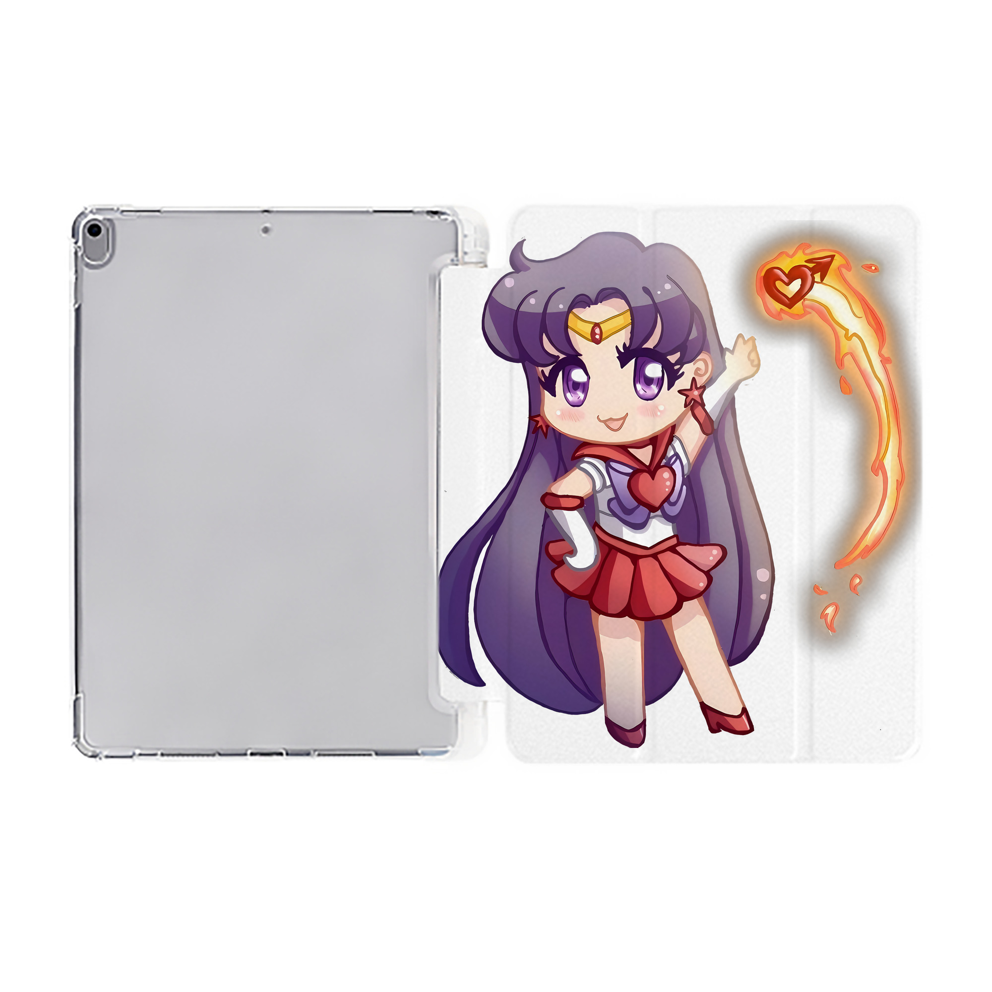 （画像用） 美少女戦士セーラームーン 火野レイ ひの レイ Sailor Moon Hino Rei （セーラーマーズ,Sailor Mars） IPad ケース ペン収納付き 三つ折りスタンド PUレザー×シリコン 対応機種9.5/10.5/10.9インチ